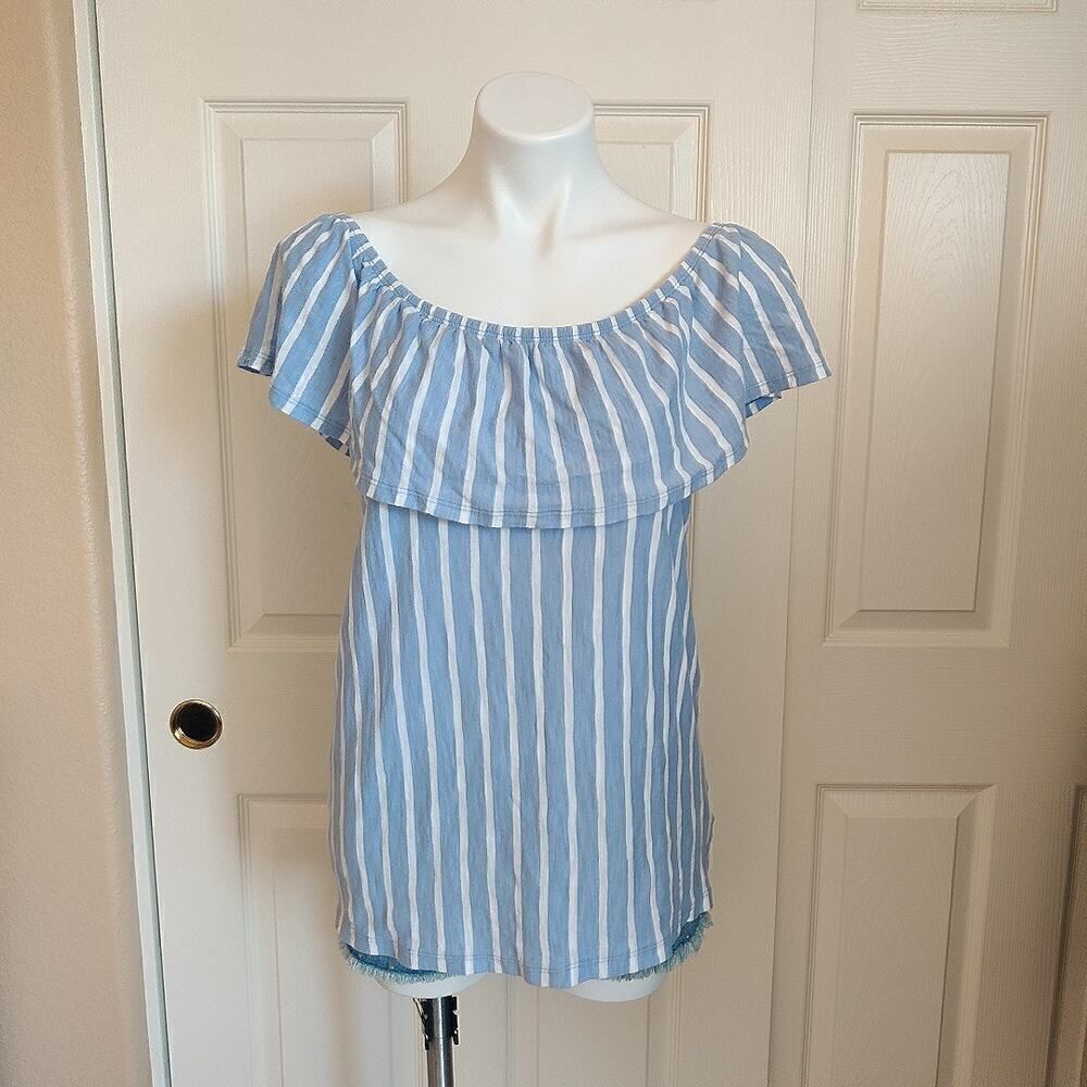 Old Navy striped off shoulder stretch tunic top sz M